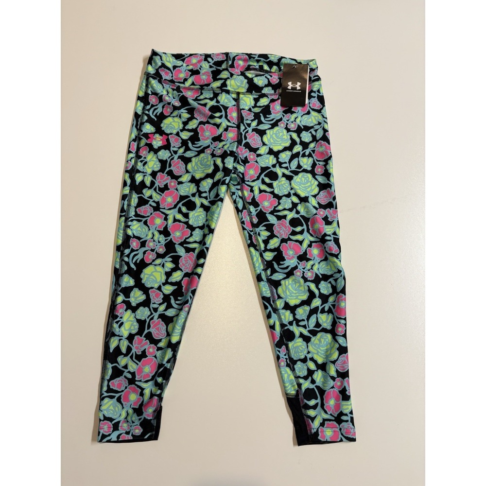 NWT Girls Under Armour Leggings Floral Pattern SZ Youth Large